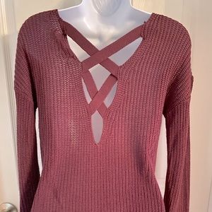 Purple cross back detailed  v neck sweater